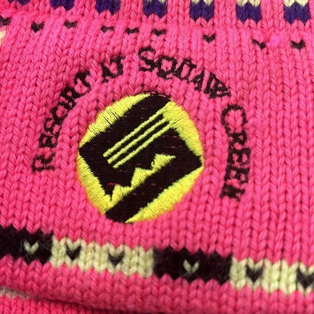 Vintage pink and yellow wool beanie with three tassels from squaw Creek - Picture 3 of 5
